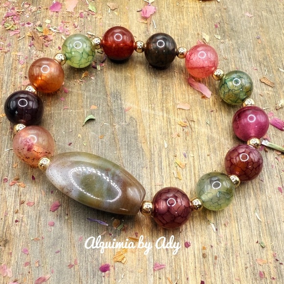 VIBRANT INDIAN AGATE BIG BEADS BRACELET CHUNKY - Picture 1 of 2